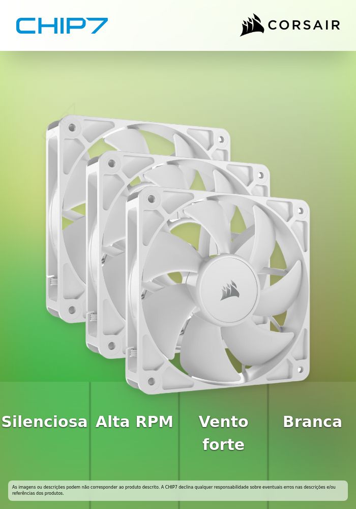 Ventoinha Corsair RS120 PWM Branca 120mm (Pack 3)