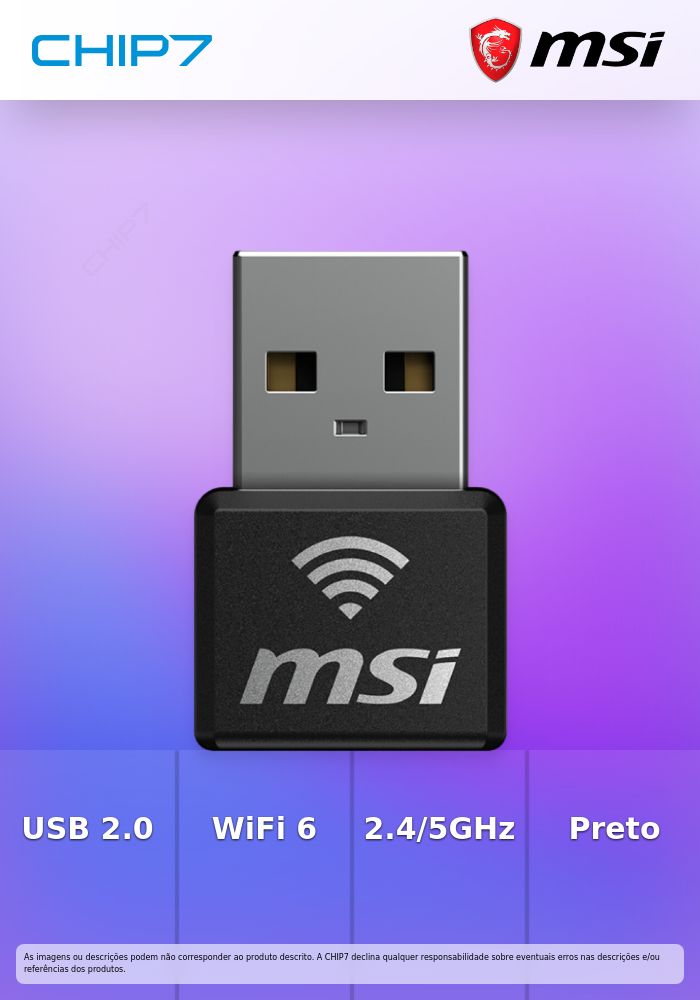 Adaptador de Rede USB MSI AX1800 Nano WiFi 6 Dual-Band