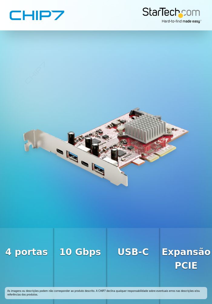StarTech.com 4-Port USB PCIe Card, 10Gbps USB PCI Express Expansion Card w/ 2 Controllers, 2x USB-C & 2x USB-A ports (USB 3.2/3.1 Gen 2), USB/USB-C PCI-e Card, Full Profile Brackets - USB PCIe Add-On Card (PEXUSB312A2C2V) - Adaptador USB - PCIe 3.0 x