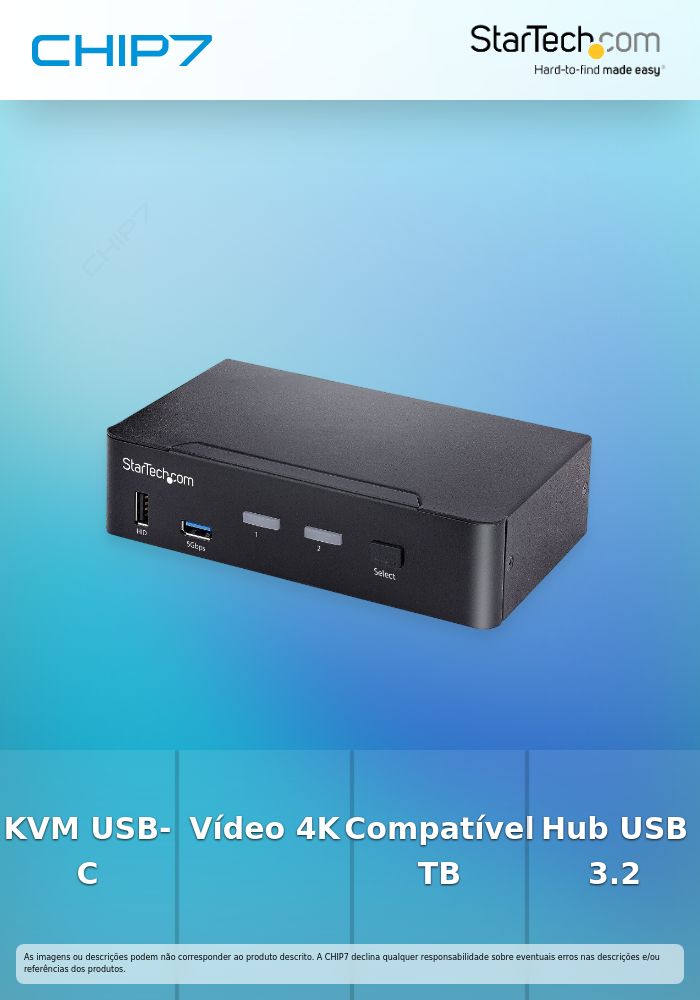 StarTech.com USB C KVM Switch, 2 Port DisplayPort KVM w/ 4K 60Hz UHD HDR Video, 3.5mm Audio, USB Type C KVM Switch, 4x USB HID and 2x USB A 3.2 Gen 1 5Gbps Hub, Thunderbolt 3/4 Compatible - Hot Key Switching (SV231DPUCA) - Chave de KVM / áudio / USB