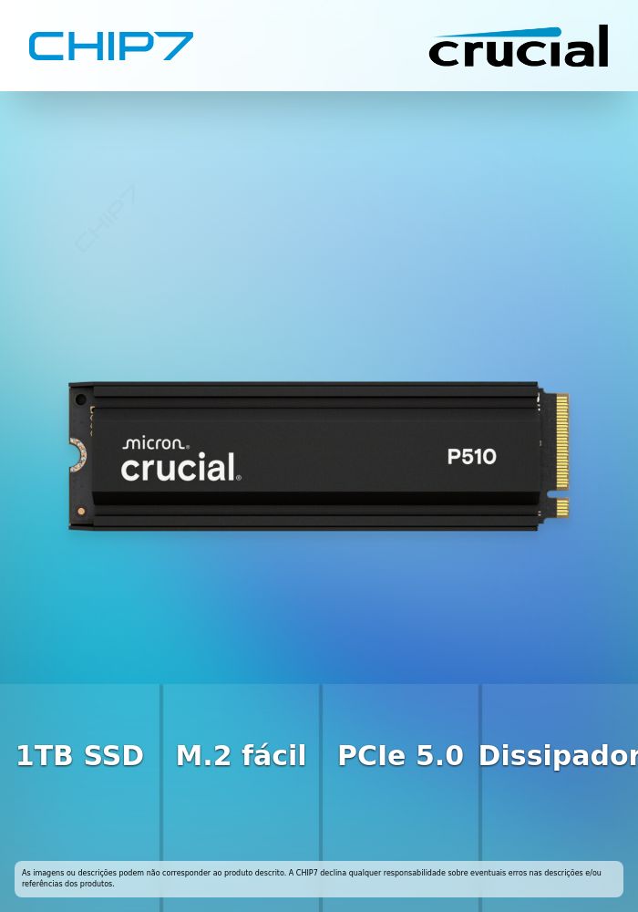 Crucial P510 - SSD - 1 TB - interna - M.2 2280 - PCI Express 5.0 x4 (NVMe) - dissipador de calor integrado