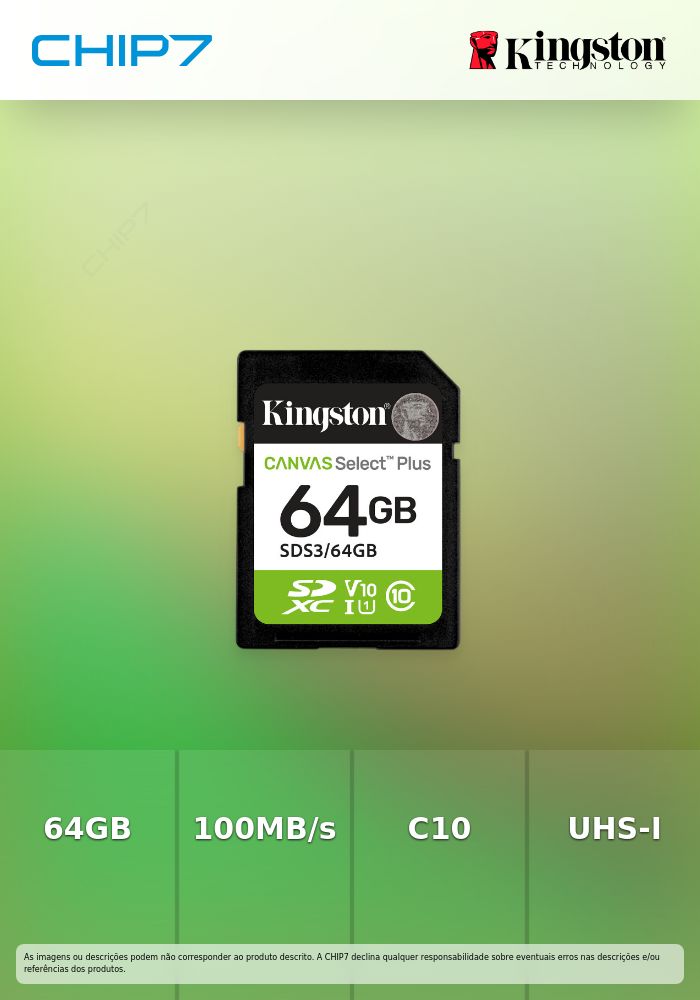 64GB SDXC Canvas Select Plus Gen3 100MB/s C10 UHS-I U1 V10