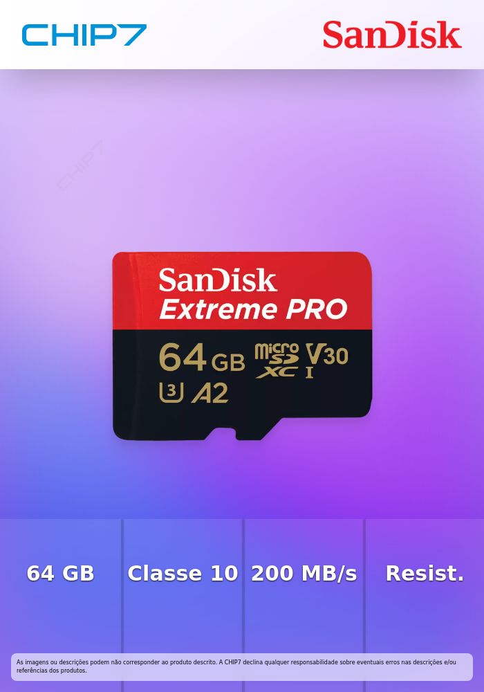 Cartão SanDisk Extreme Pro MicroSDHC/SDXC UHS-I U3 V30 64GB