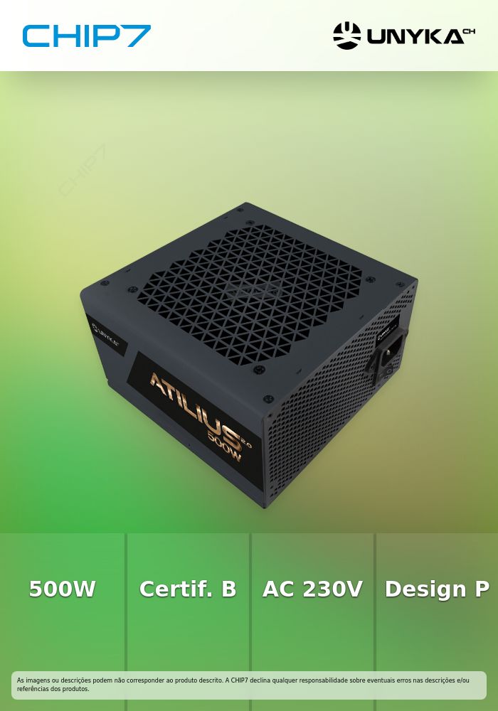 Fonte de Alimentação Gaming Atilius 2.0 500W-BLACK  Bronze - AC 230 V
