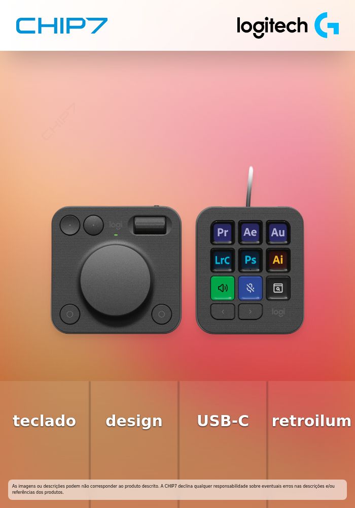 Logitech Master Series MX Creative Console - Conjunto de teclado e discador - luz traseira - USB-C - grafite