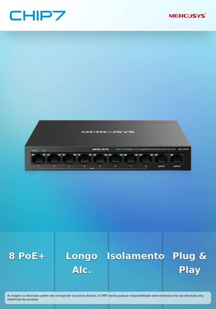 MERCUSYS SWITCH 8 PORTAS 10/100 + 2 X 1000 DESKOP COM 8POE+
