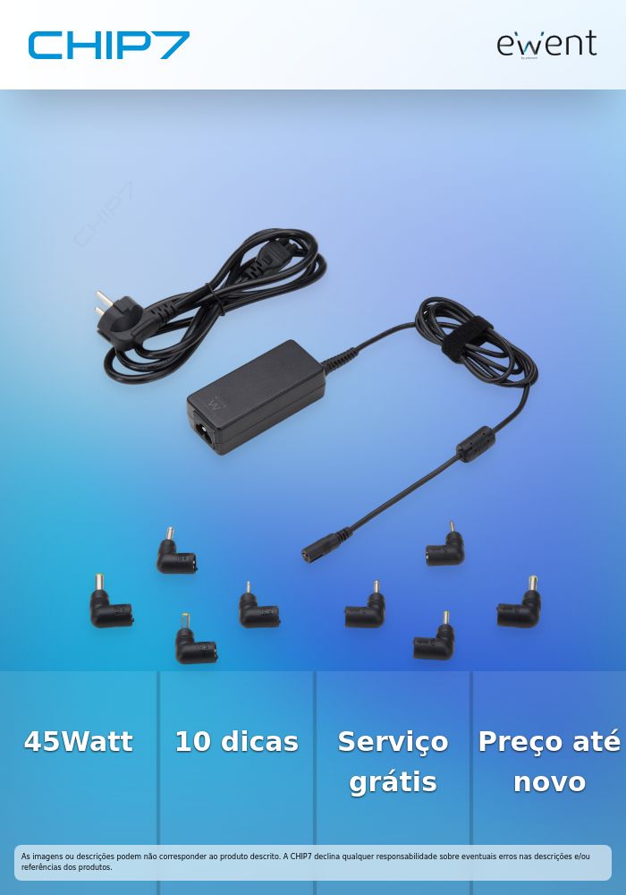 Universal Automatic Notebook charger Home 45Watt, 10 tips, w free tip service » preço válido até nova comunicação
