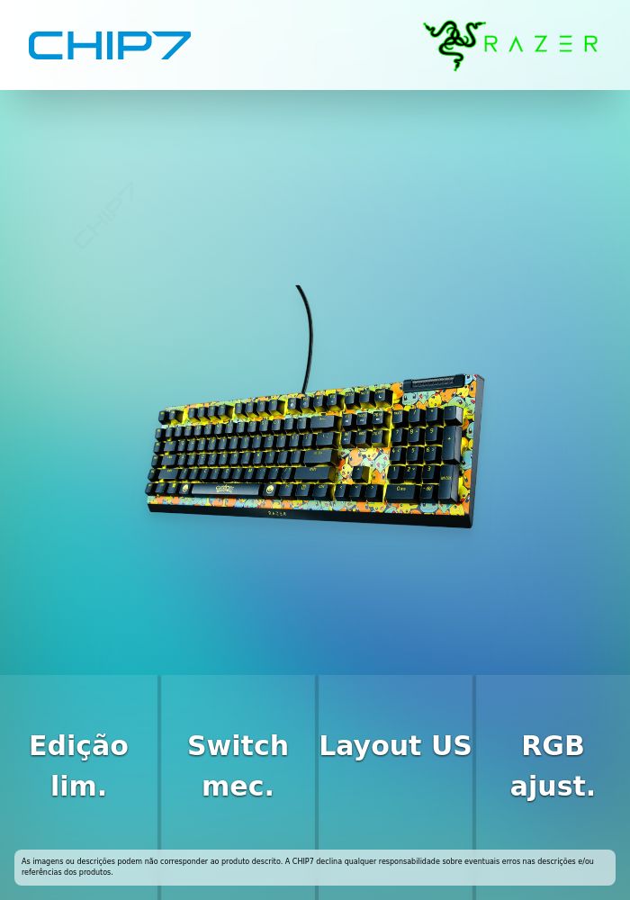 Teclado BlackWidow V4 X (Green Switch) - Pokémon Kabto Starters Ed. - US Layout