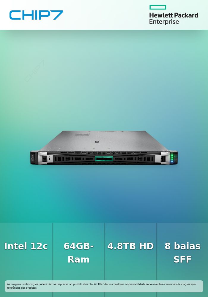 HPE ProLiant DL360 Gen11 4510 2.4GHz 12c 1P 64GB-R 8SFF MR408i-o 2x2.4TB HDD 2x1000W PS EU Server