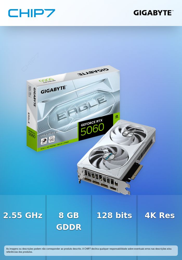 Placa Gráfica Gigabyte GeForce RTX 5060 Eagle OC Ice 8GB GDDR7 DLSS4