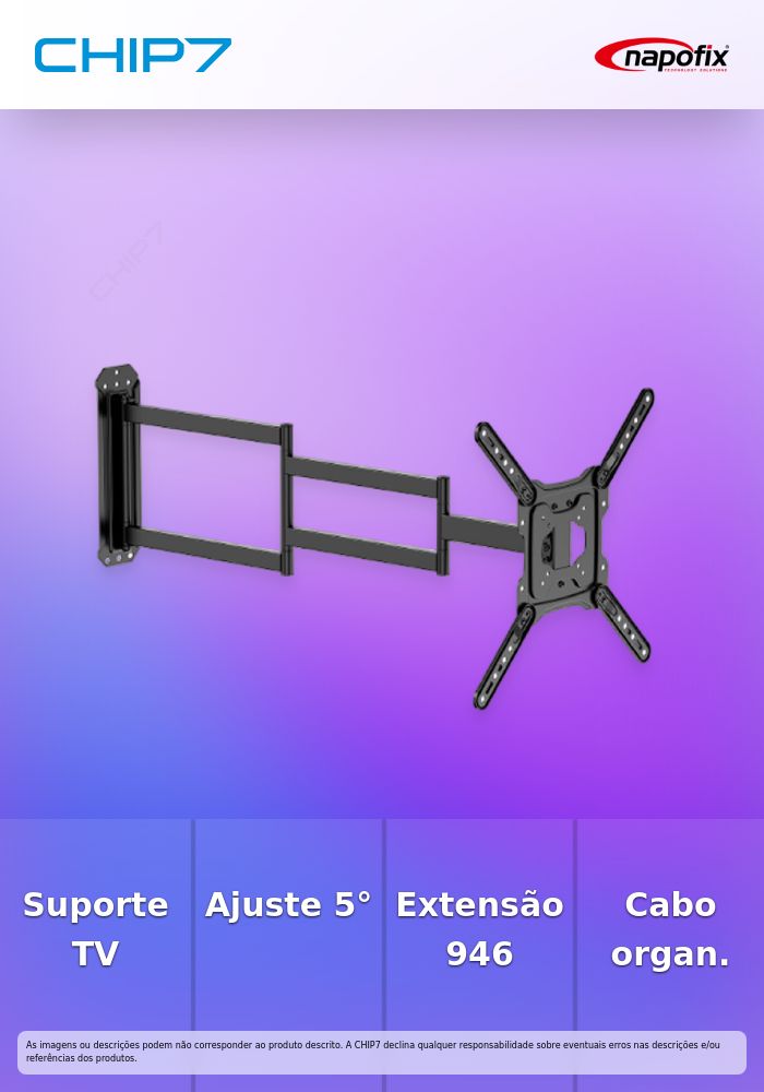 Napofix Suporte de Parede Full-Motion com 2 Braços para TVs LED/LCD de 23