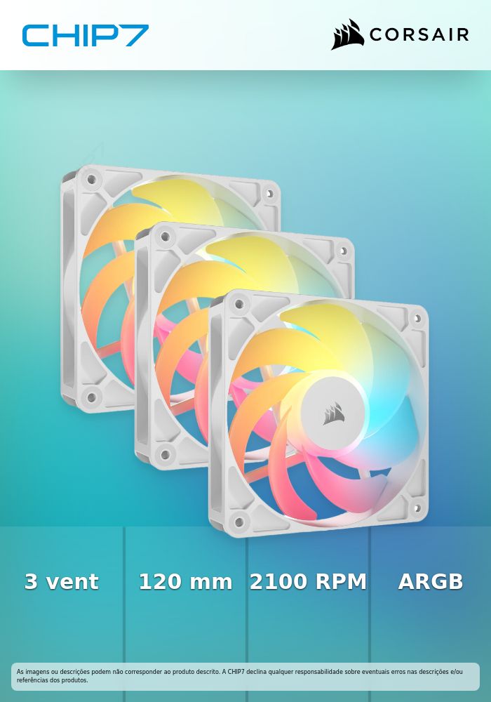 Ventoinha Corsair RS120-R ARGB Reverse PWM Branca 120mm (Pack 3)