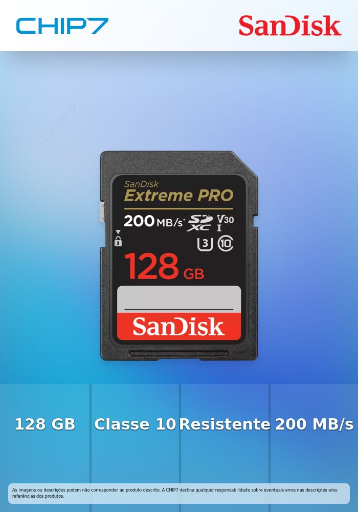 Cartão SanDisk Extreme Pro SDXC UHS-I C10 U3 V30 128GB