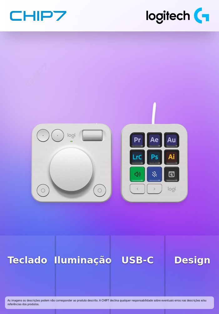 Logitech Master Series MX Creative Console - Conjunto de teclado e discador - luz traseira - USB-C - cinza pálido
