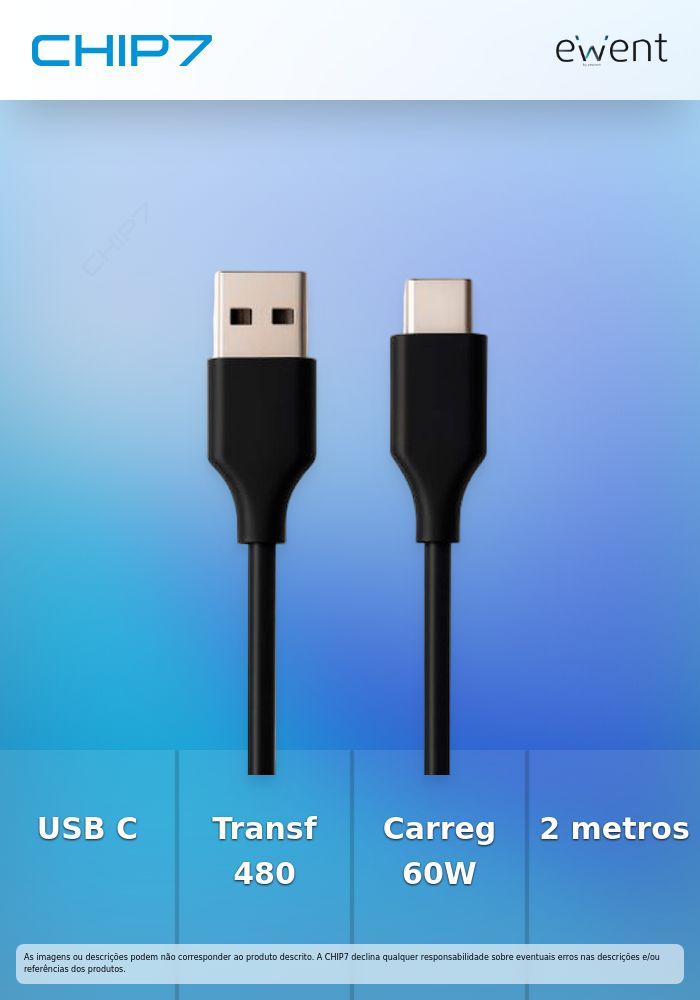 USB 2.0 Type-C cable, type C to A M/M, AWG28, PD 60W, Data 480Mbps, PVC, black, 2m » preço válido até nova comunicação