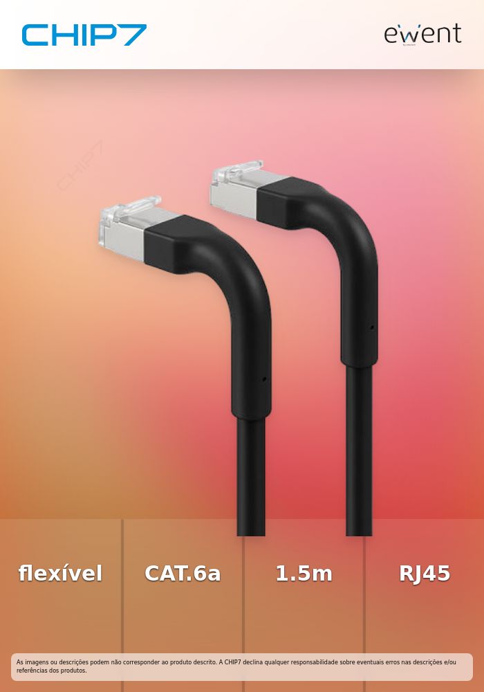 Slim Patch cable CAT.6a U/FTP Flexible Plug RJ45 AWG32/7, CU, 1.5m black » preço válido até nova comunicação