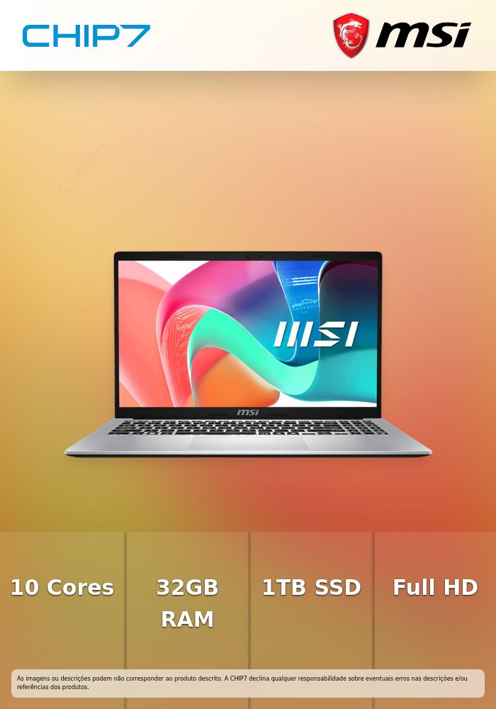 Portátil MSI - Intel Ultra 7 150U / 32GB RAM DDR5 / 1TB SSD / 15.6