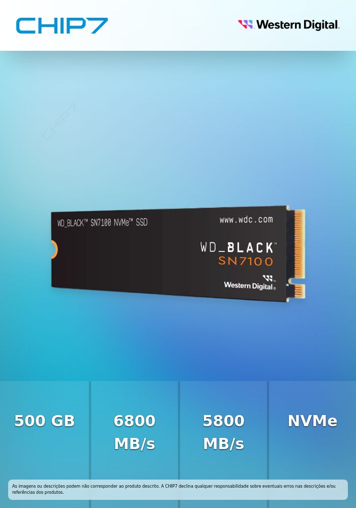 Disco SSD Western Digital Black SN7100 500GB Gen4 M.2 NVMe (6800/5800MB/s)