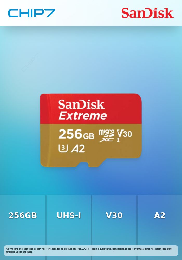 Cartão SanDisk Extreme MicroSDXC UHS-I C10 U3 V30 A2 256GB
