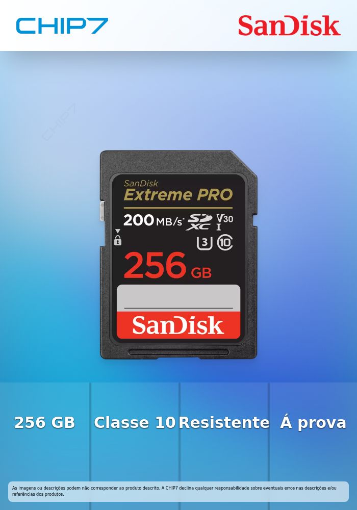 Cartão SanDisk Extreme Pro SDXC UHS-I C10 U3 V30 256GB