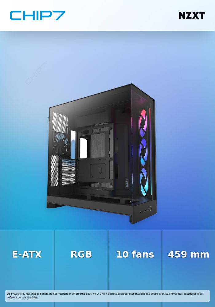 Caixa E-ATX NZXT H9 Flow RGB Preta (2025) Vidro Temperado