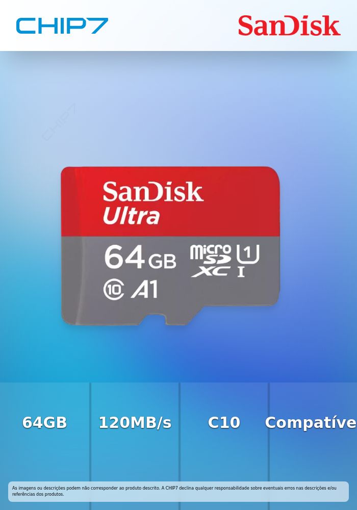 Cartão SanDisk Ultra MicroSDHC/SDXC C10 A1 UHS-I 64GB