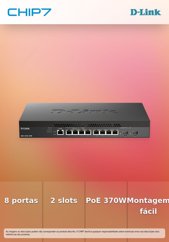 D-Link DXS 1210-10MP - Interruptor - Administrado - 8 x 10GBase-T + 2 x 10 Gigabit SFP+ - montável em trilho - PoE++ (370 W)