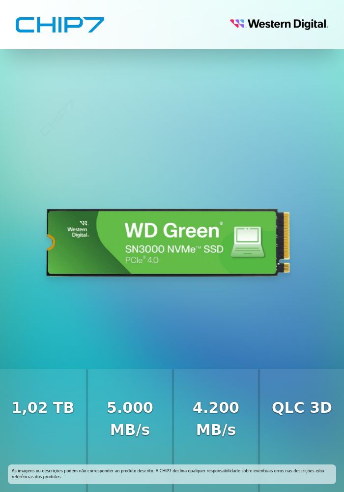 Disco SSD Western Digital Green SN3000 1TB Gen4 M.2 NVMe (5000/4200MB/s)