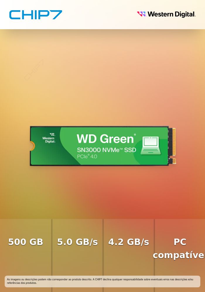 Disco SSD Western Digital Green SN3000 500GB Gen4 M.2 NVMe (5000/4100MB/s)