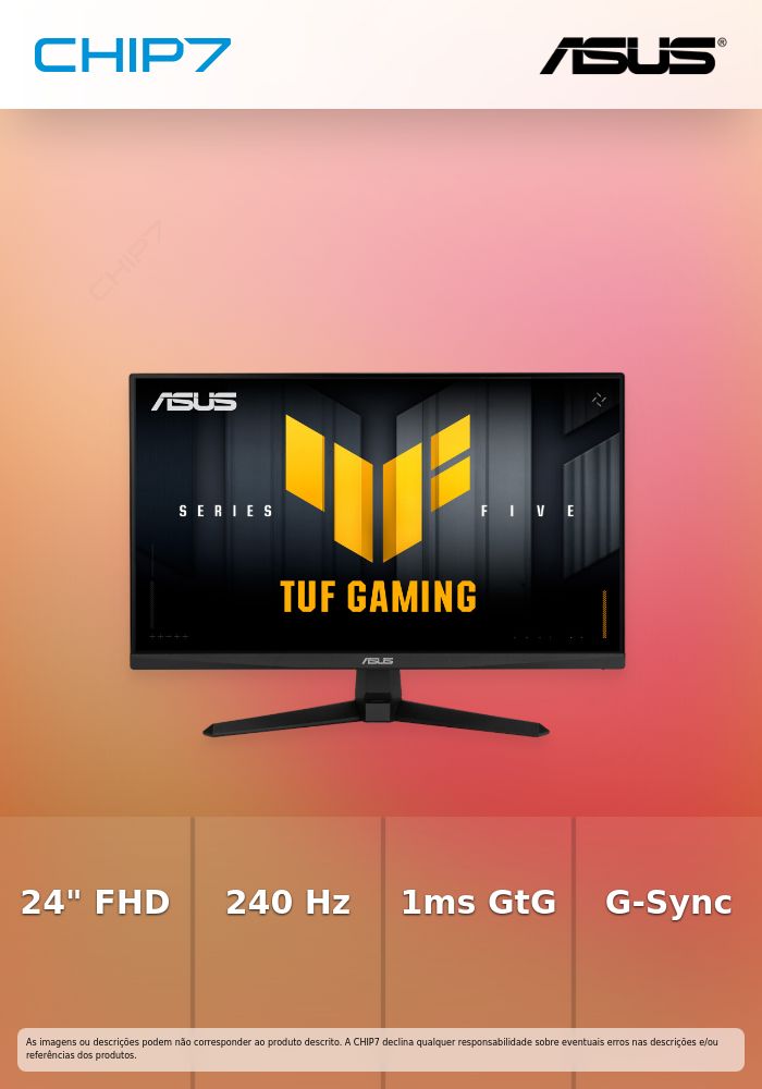 VG249QM5A - TUF Gaming Monitor - 23.8 inch FULL HD (1920X1080), Fast IPS, 240 Hz, , 1ms (GTG), G-Sync compatible, AMD FreeSync Premium - BLACK