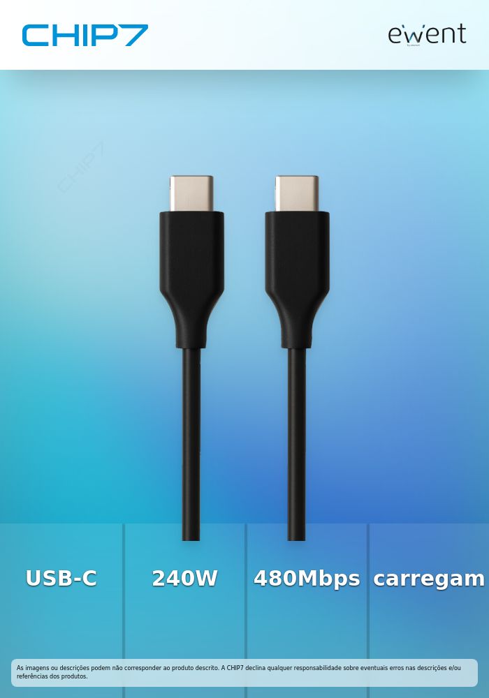 EWENT CABO USB-C 480 MBPS 240W PVC PRETO 1MT