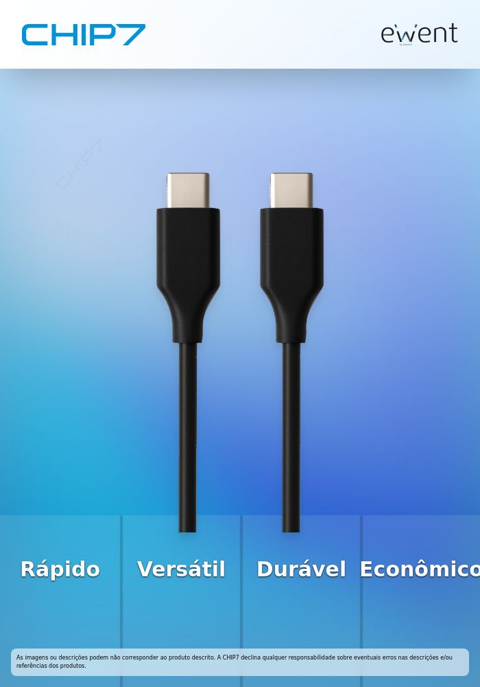 EWENT CABO USB-C 480 MBPS 60W PVC PRETO 2MT
