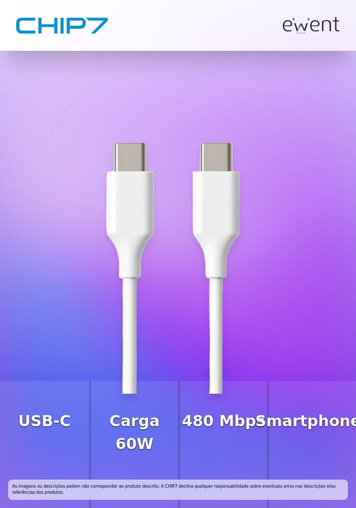 EWENT CABO USB-C 480 MBPS 60W PVC BRANCO 0.5MT