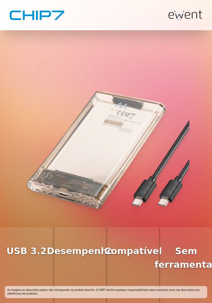 EWENT CAIXA DISCO E SSD TRANSPARENTE SEM PARAFUSOS USB-C