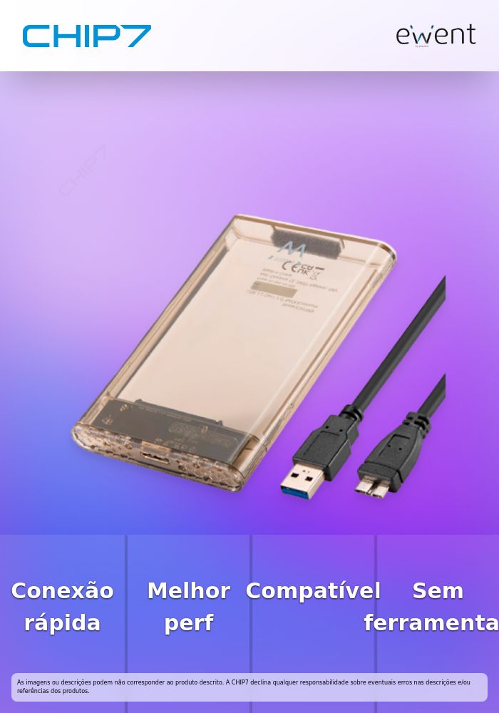 EWENT CAIXA DISCO E SSD TRANSPARENTE SEM PARAFUSOS USB 3.2