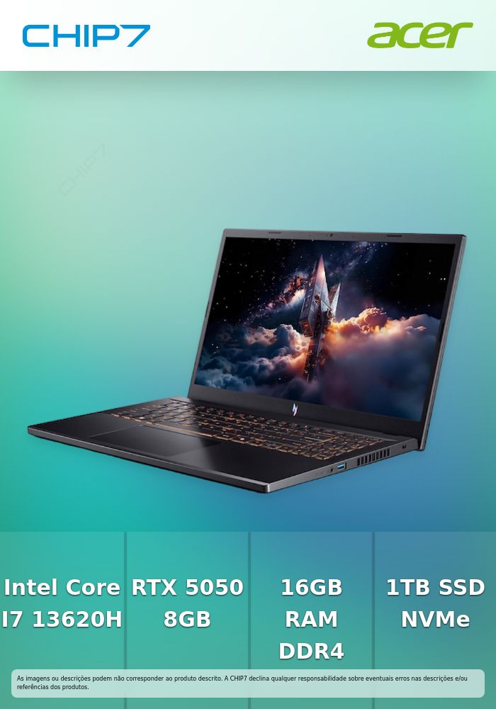 Portátil Acer Nitro - Intel I7 13620H / Nvidia RTX 5050 8GB / 16GB RAM / 1TB SSD / 15.6