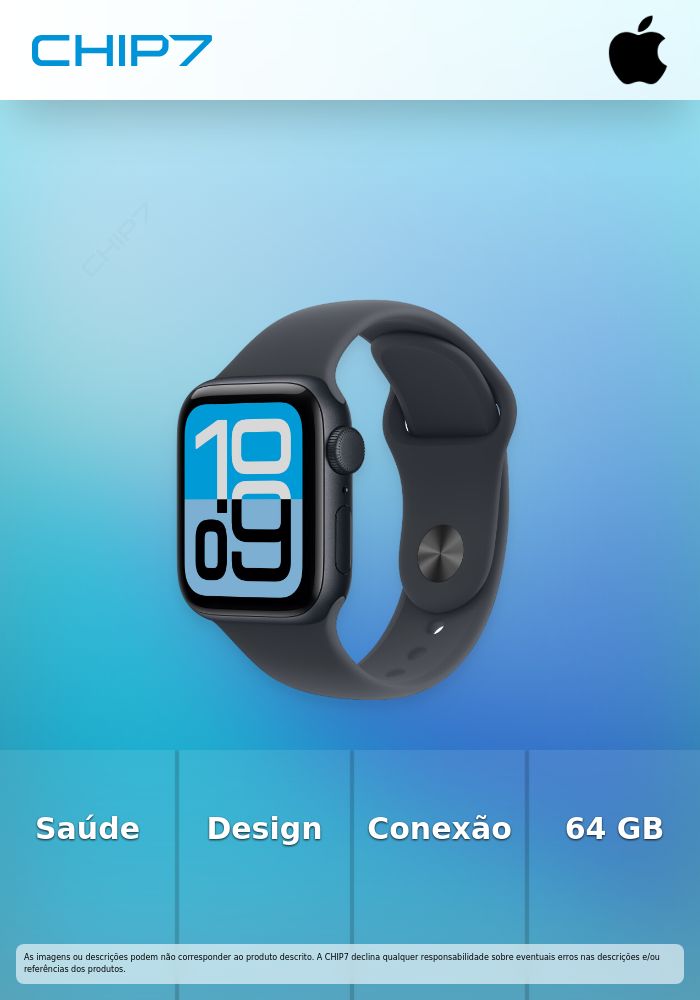 Apple Watch SE 3 (GPS) - 40 mm - alumínio meia-noite - relógio inteligente Com banda de desporto - fluoroelastómero - meia noite - tamanho da banda: M/L - 64 GB - Wi-Fi 4, Bluetooth - 26.3 g