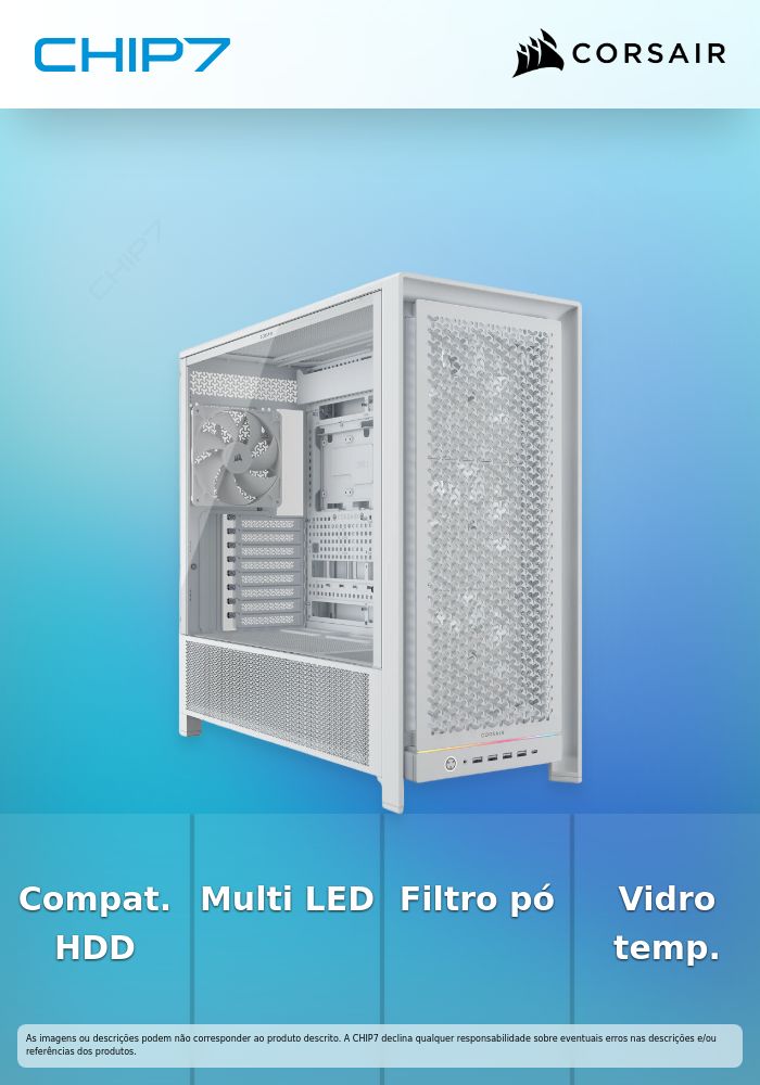 Caixa E-ATX Corsair 5000D RS Airflow Branca Vidro Temperado