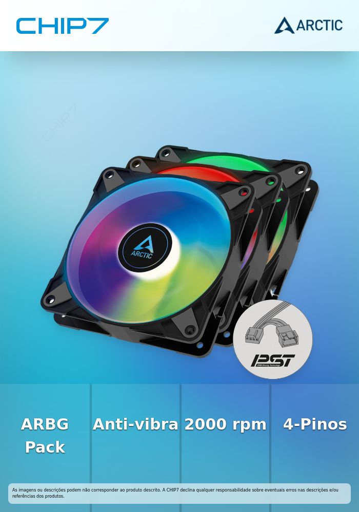 Ventoinha Arctic P12 PRO PWM PST ARGB 120mm (Pack 3)