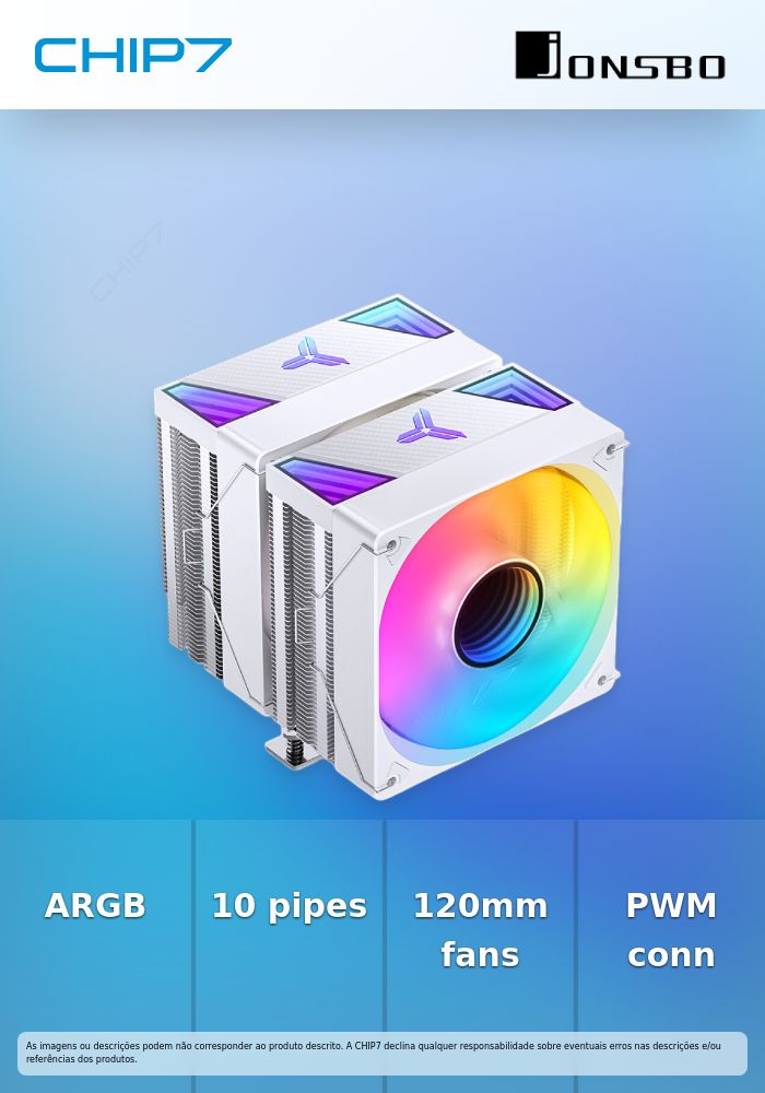 Cooler CPU Jonsbo CR-3000 ARGB Branco - 2x 120mm