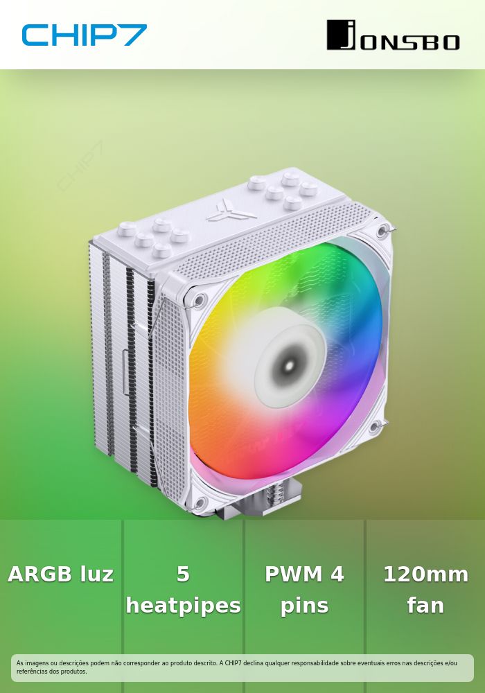 Cooler CPU Jonsbo PISA A5 ARGB Branco - 120mm