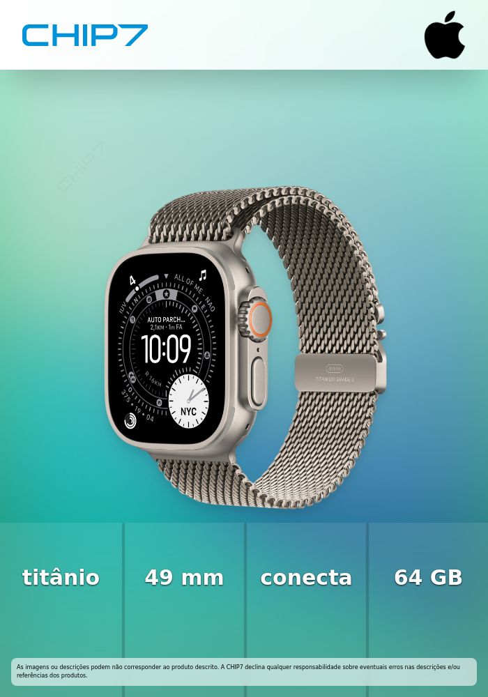 Apple Watch Ultra 3 - 49 mm - titanium natural - Sim relógio inteligente Com círculo milanês - tamanho da banda: M - 64 GB - LTE, NFC, Wi-Fi 4, UWB, Bluetooth - 5G - 61.6 g