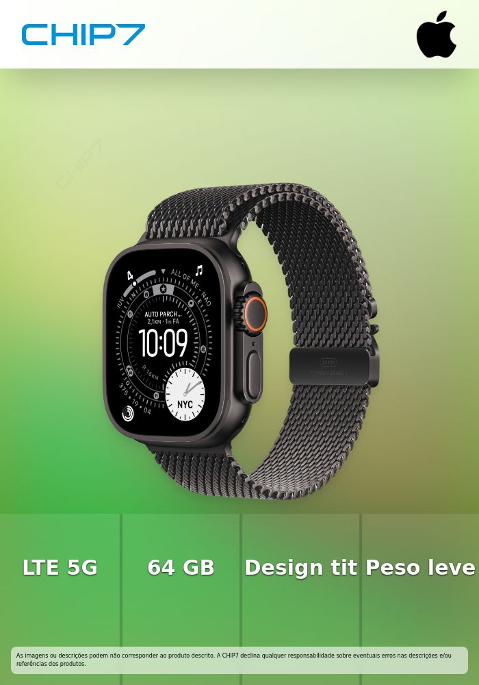 Apple Watch Ultra 3 - 49 mm - titânio preto - Sim relógio inteligente Com círculo milanês - tamanho da banda: S - 64 GB - LTE, NFC, Wi-Fi 4, UWB, Bluetooth - 5G - 61.8 g