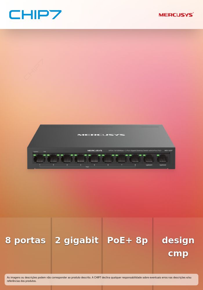 MERCUSYS 8-PORT 10/100MBPS + 2-PORT GIGABIT DESKTOP SWITCH WITH 8-PORT POE+