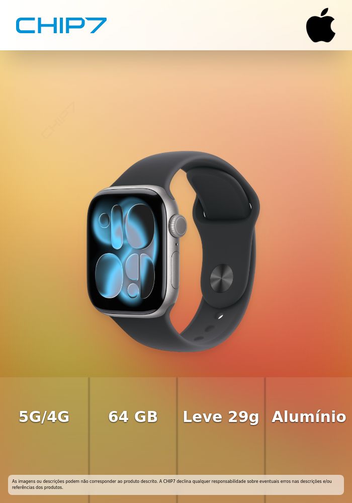 Apple Watch Series 11 (GPS + Cellular) - 42 mm - alumínio cinzento espaço - relógio inteligente Com banda de desporto - fluoroelastómero - preto - tamanho da banda: M/L - 64 GB - LTE, Wi-Fi 4, UWB, Bluetooth - 5G - 29.7 g