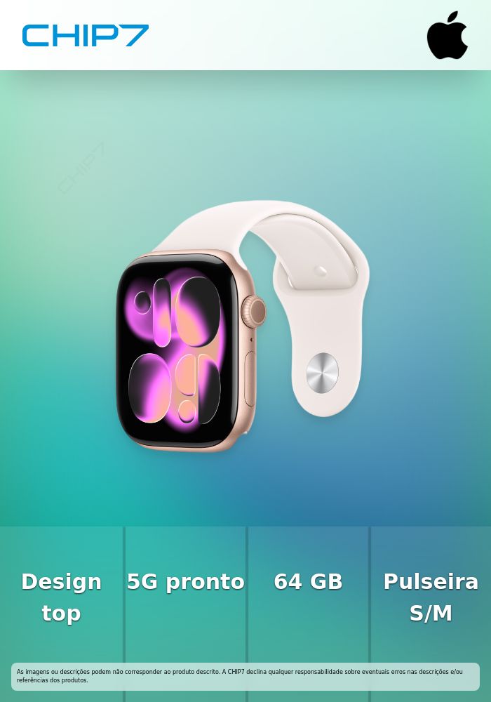 Apple Watch Series 11 (GPS + Cellular) - 46 mm - alumínio dourado rosa - relógio inteligente Com banda de desporto - fluoroelastómero - rosado claro - tamanho da banda: S/M - 64 GB - LTE, Wi-Fi 4, UWB, Bluetooth - 5G - 36.9 g