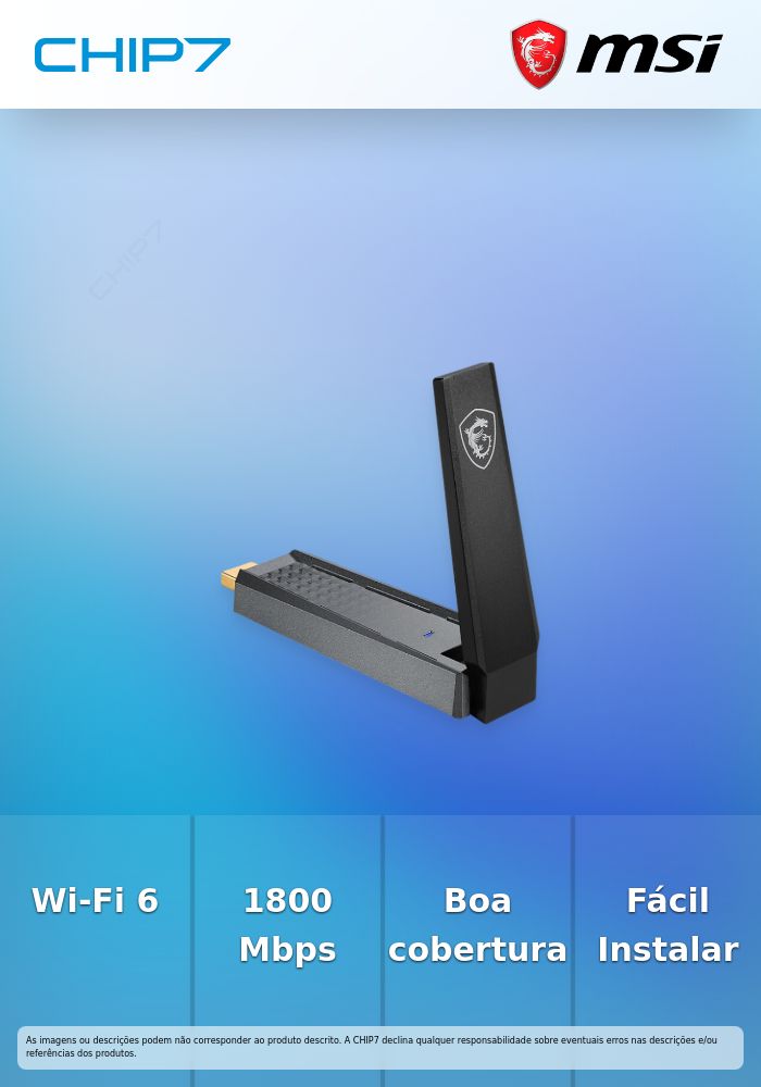 Adaptador de Rede USB MSI AX1800 Wi-Fi 6 Dual Band