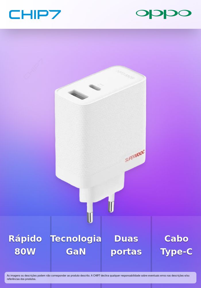 SUPERVOOC 80W DUAL-PORT GAN POWER ADAPTER + TYPE-C CABLE - WHITE