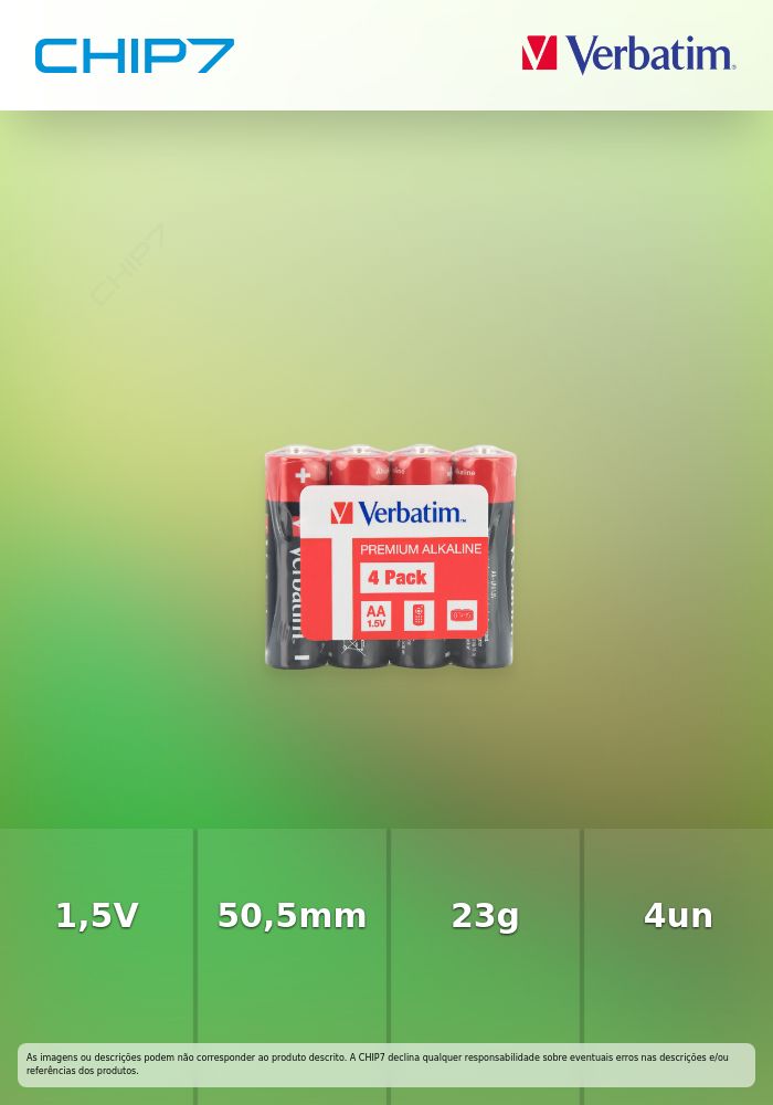 VERBATIM PILHAS ALCALINAS AA LR6 1.5V PACK 4