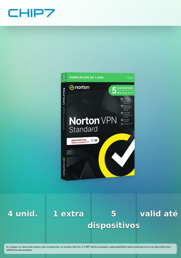 Pack 4 unid. NORTON VPN STANDARD ESD > Oferta 1 unidade extra < PO 1 USER 5 DEVICE 12MO GENERIC RSP MM GUM  - válido até 31 de Dezembro de 2025 ou fim de stock